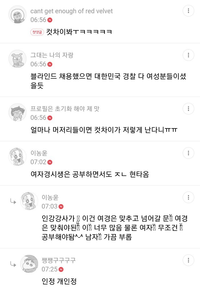 경찰공무원 남녀 커트라인