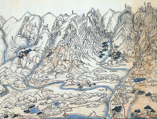 김오헌, 〈내 · 외금강산 전도〉, 비단에 수묵담채, 각 75.5×100cm, 19~20세기 초, 강릉시 오죽헌박물관 소장