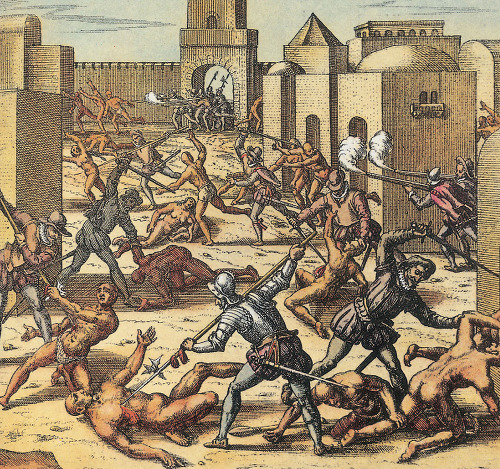 피사로와 그의 군대가 잉카제국을 정복하는 장면을 묘사한 판화