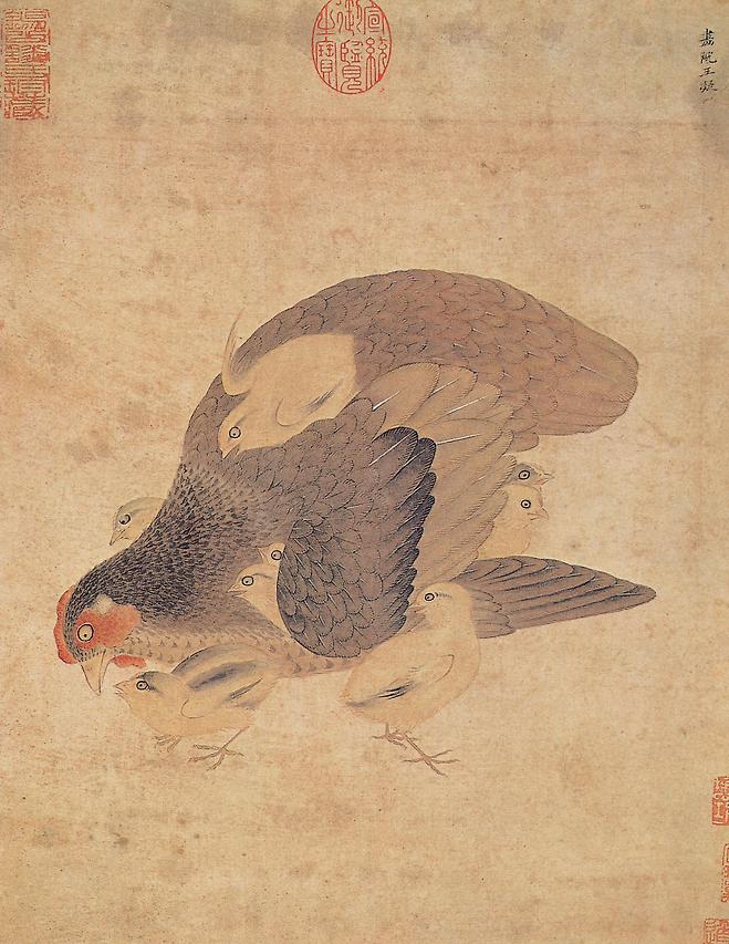 「자모계도(子母鷄圖)」, 왕응(王凝), 42.4×32.3cm, 송나라