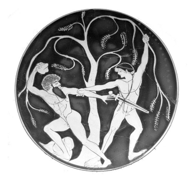 테세우스와 시니스, BC 490-480년경의 도기 그림