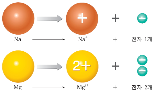 나트륨 이온(Na+)과 마그네슘 이온(Mg2+)의 형성