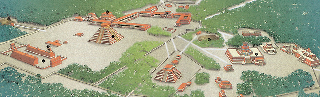 치첸이트사에 있는 유적들의 위치를 나타낸 그림