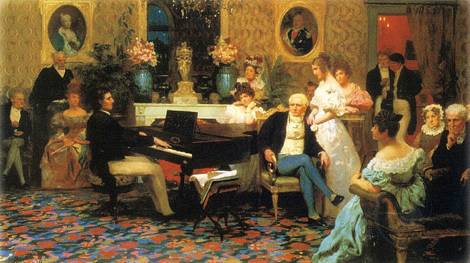 란치빌 왕자의 살롱에서 피아노를 연주하는 쇼팽