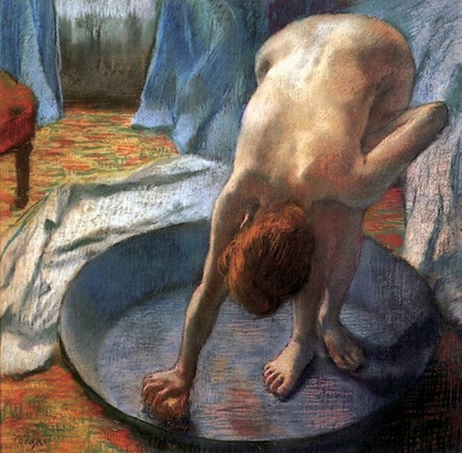 〈목욕통〉, 파스텔, 1886, 70×70cm, 미국 파밍턴 힐스테드 미술관