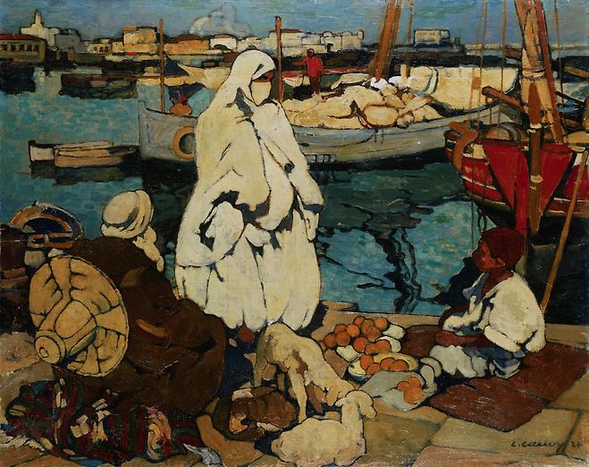 Leon Cauvy가 그린 알제리의 항구 모습과 이국적인 모습의 알제리 사람들