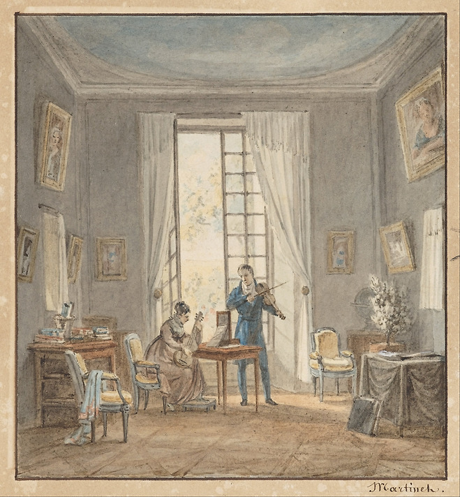 아킬레-루이스 마르티네, 〈바이올린을 연주하는 다르쥐송 공작과 기타를 연주하는 공작부인〉, 1810~1820년 경