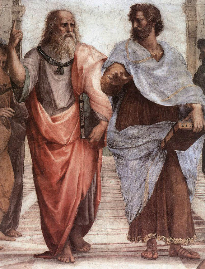 〈아테네 학당〉 중 플라톤과 아리스토텔레스 부분