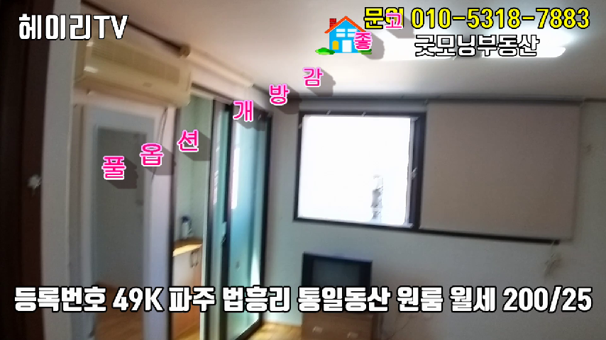  파주 탄현면 법흥리 원룸 월세 200/25만 풀옵션 개방감좋은 남향집 3층
