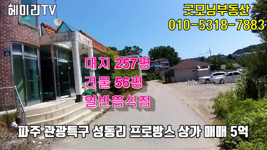  파주 통일동산 관광특구 성동리 프로방스 인접 상가 매매 5억 대지 257평 건물 56평