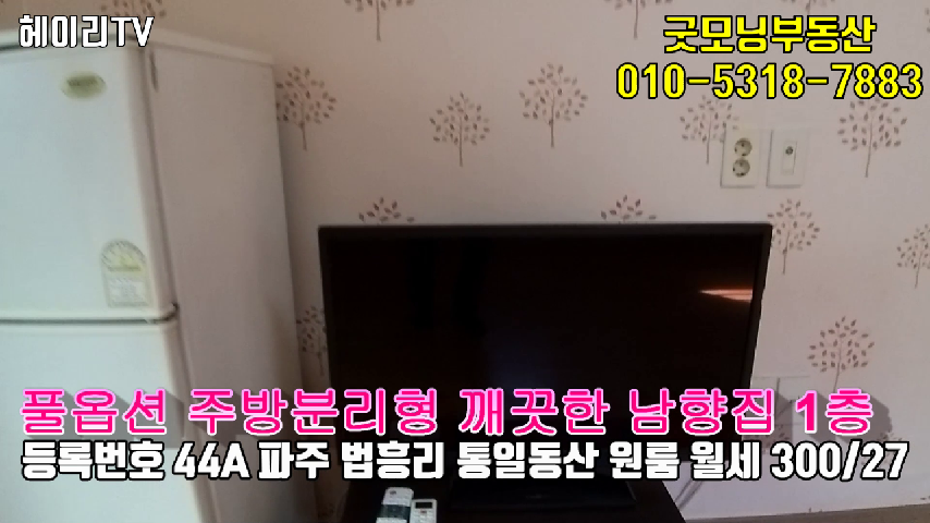  파주 문발동 원룸 인접 법흥리 통일동산 원룸 임대 분리형 풀옵션 깔끔한 남향집 1층
