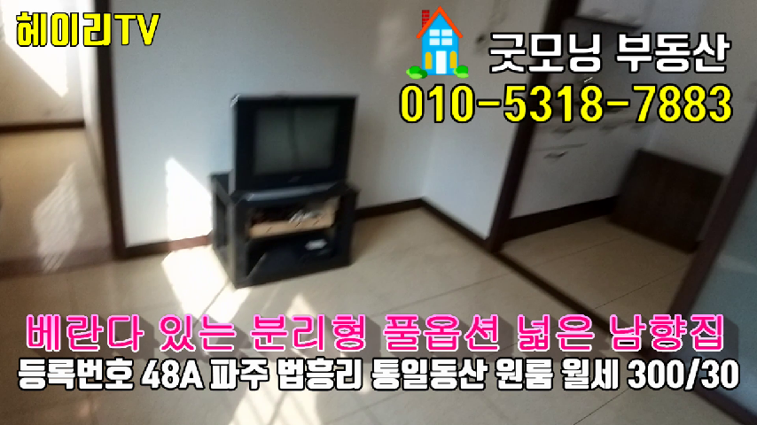  헤이리마을 원룸 인접 파주 탄현면 법흥리 통일동산 전원주택단지 내 분리형 풀옵션 남향집 넓은 원룸 임대