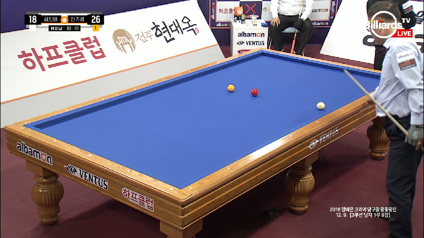 [당구-3쿠션] 옆돌려치기를 마무리로 경기를 끝내는 안기성_1부_8강_2018 알바몬 코리아당구왕 왕중왕전 - kakaoTV [당구-3쿠션] 옆돌려치기를... 