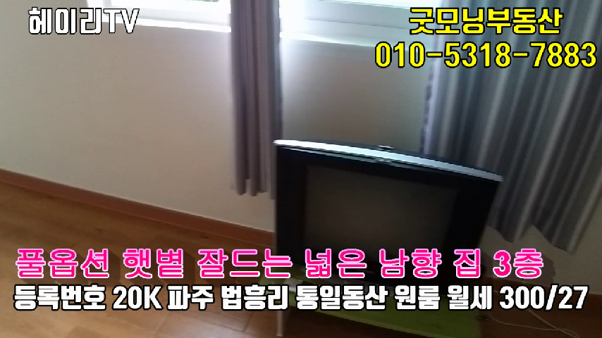  파주 맥금동 원룸 인접 법흥리 통일동산 원룸 임대 풀옵션 개방감 좋은 깨끗한 남향집 3층