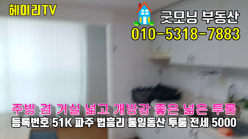  파주 헤이리 투룸 인접 법흥리 통일동산 투룸 전세 5천만 거실 넓고 조망권 좋은 넓은 집