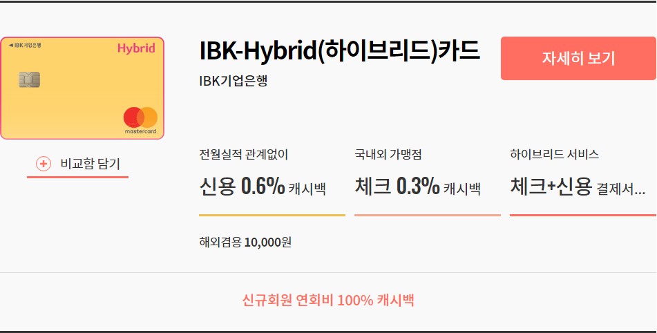 IBK기업은행카드(신용/체크) 혜택별 ONE PICK