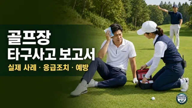 골프장 타구사고 후 부상 골퍼에게 냉찜질과 응급조치를 실시하는 모습