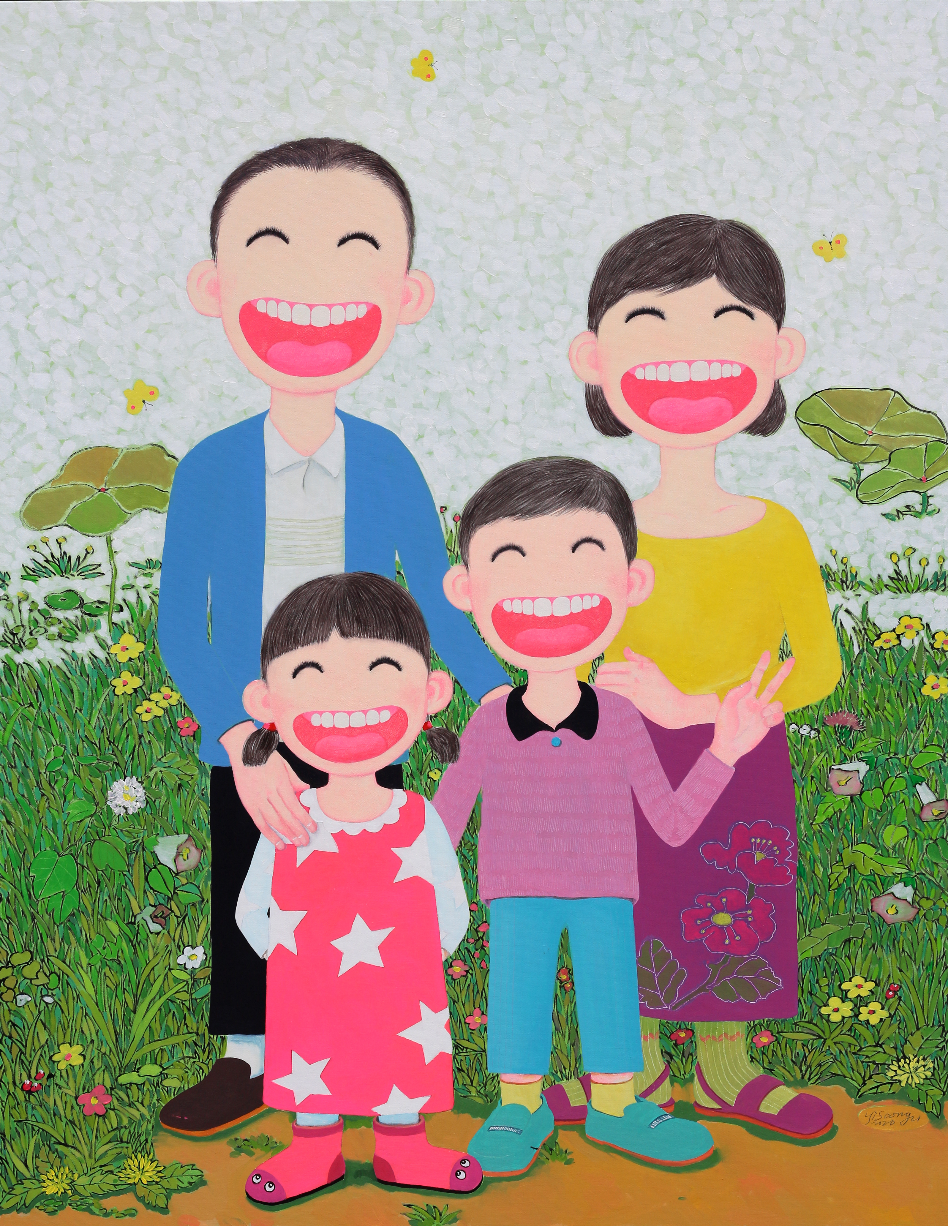가족-웃음꽃 - 이순구 그림2020년작 - 이순구 웃는얼굴 그림 이순구 웃는얼굴 그림