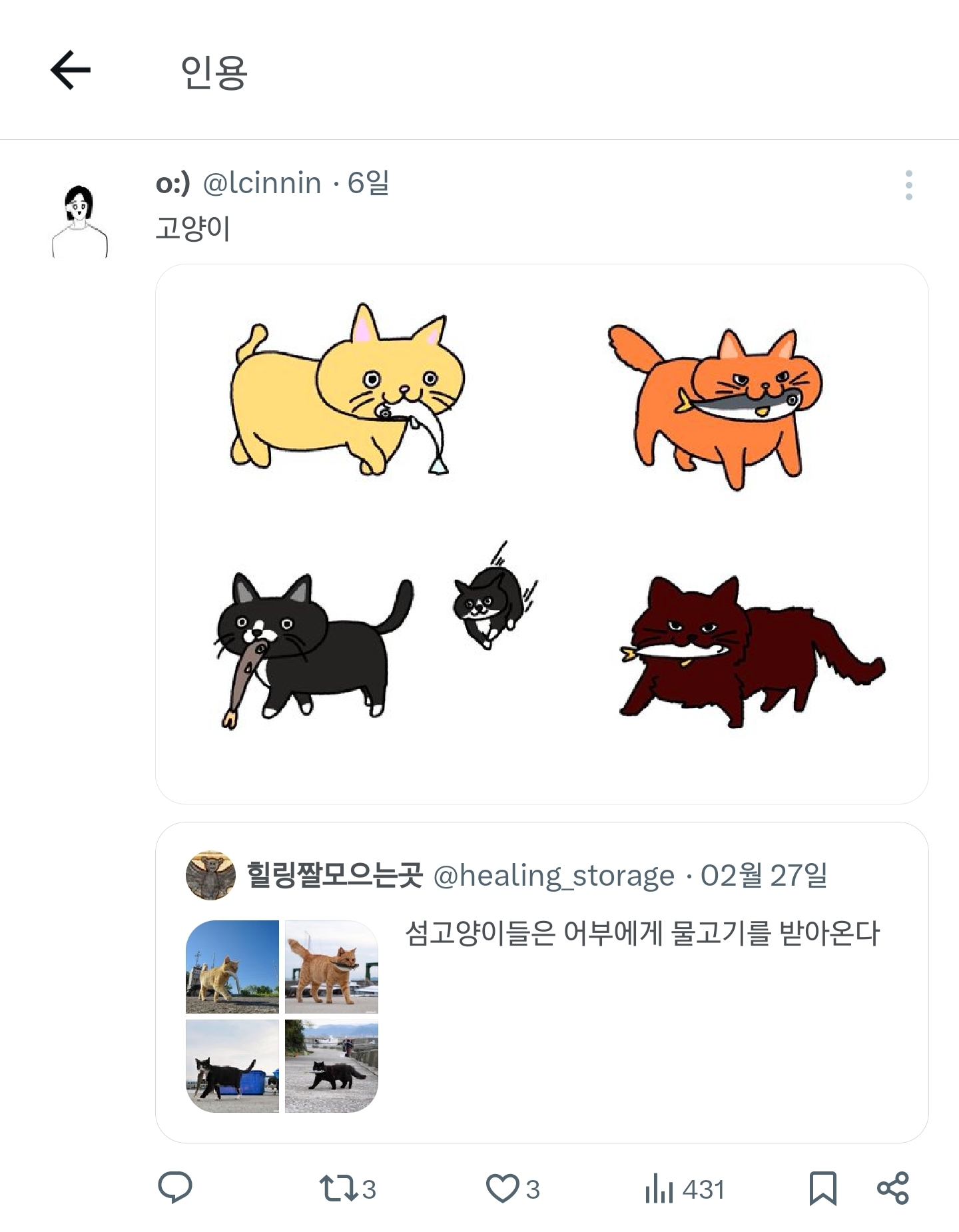 섬고양이들은 어부에게 물고기를 받아온다 | 인스티즈