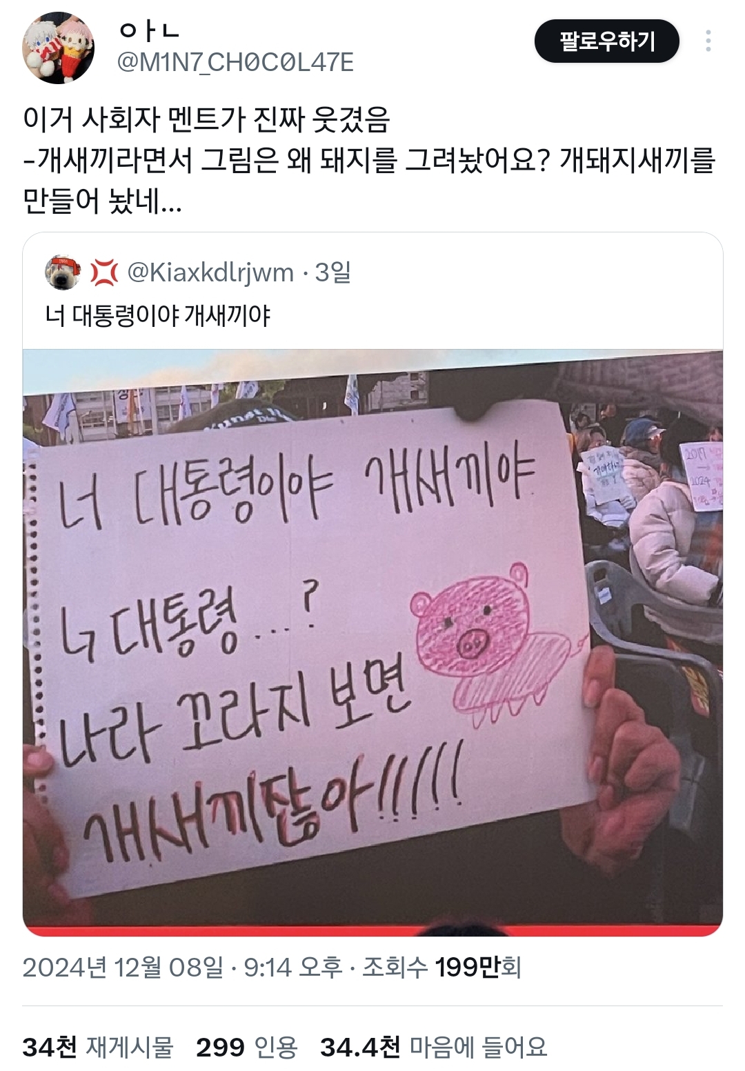 걍 2024년 밈 결산 그 자체인 탄핵 시위 피켓들 상태.twt | 인스티즈