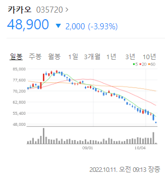 5만원대 밑으로 내려간 카카오 외 국장 상황 | 인스티즈