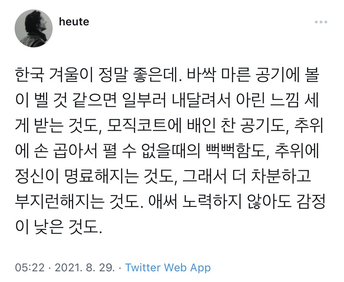 한국 겨울이 정말 좋은데.twt | 인스티즈