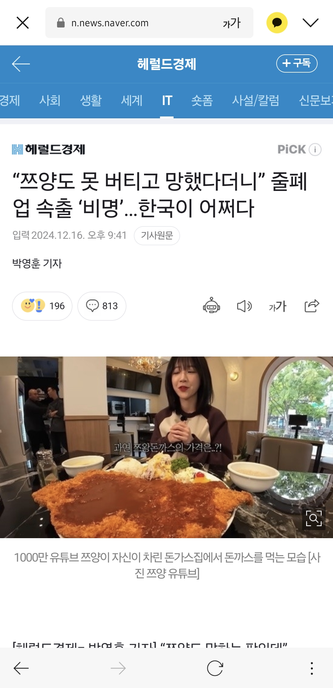 "쯔양도 못 버티고 망했다더니” 줄폐업 속출 '비명'…한국이 어쩌다 (+댓글완전먹힘..징글징글한 알바놈들) | 인스티즈