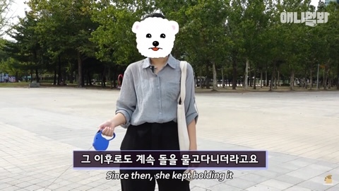 돌멩이를 물고 다니는 강아지 | 인스티즈