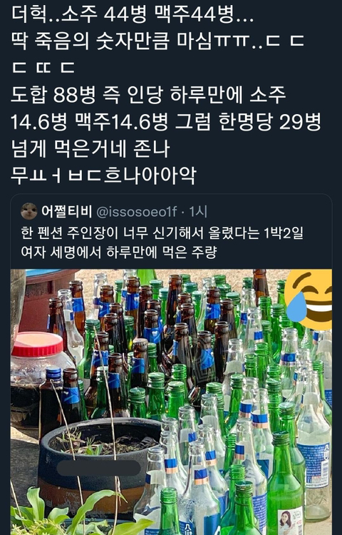 한 펜션 주인장이 너무 신기해서 올렸다는 1박2일 여자 세명이서 하루만에 먹은 주량 | 인스티즈
