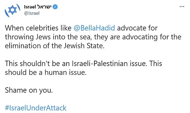 지지 하디드 인스타에 공개적으로 협박하는 이스라엘 정부 공식 인스타 계정 | 인스티즈