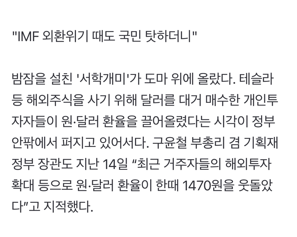 "IMF 위기도 국민 탓하더니"…'환율 상승' 주범이 서학개미? | 인스티즈
