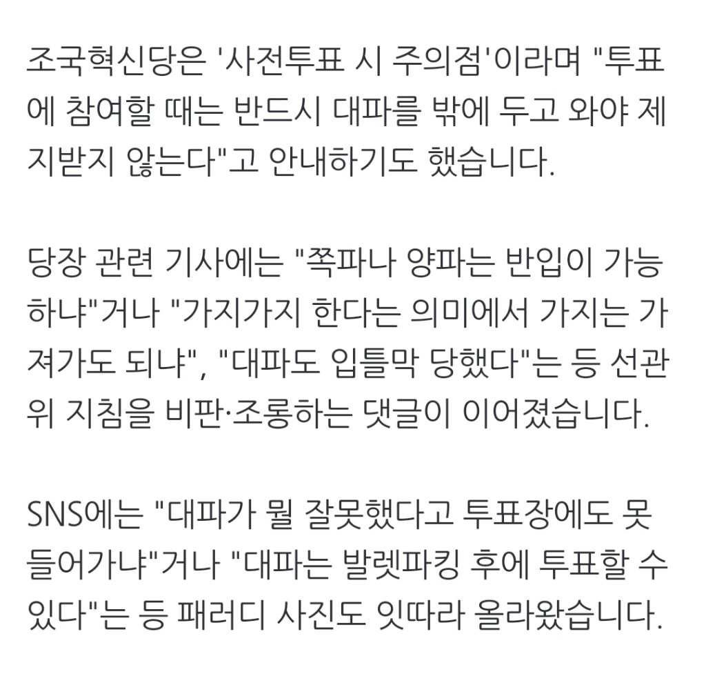 "대파 발렛파킹쪽파는 되나?" '투표소 반입 제한'에 "황당" | 인스티즈