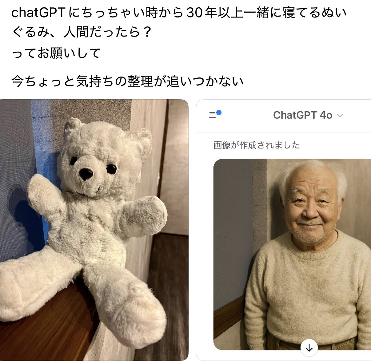 챗지피티야 나랑 30년 넘게 함께 잠드는 곰인형을 사람으로 만들어줘...jpg | 인스티즈