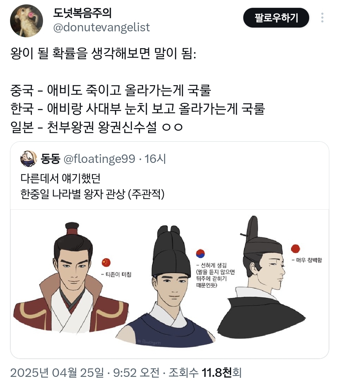 확실히 다른 한중일 나라별 왕자 관상.twt | 인스티즈