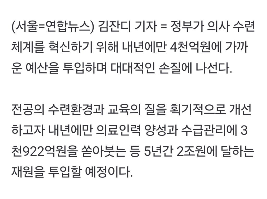 정부, 연 4천억원 투입해 의사 수련체계 혁신…수련 내실화(종합) | 인스티즈