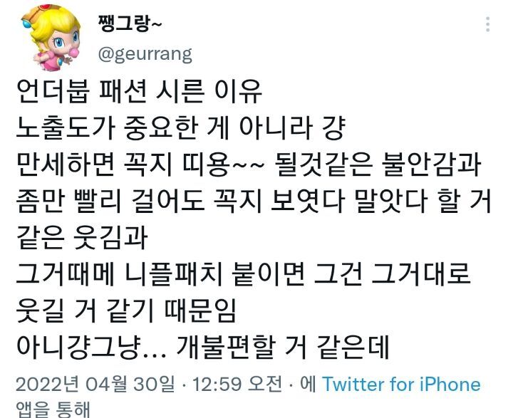 트위터 실트"언더붑 패션"feat. 노브라는 비허용인데 언더붑은 허용인 한국 | 인스티즈