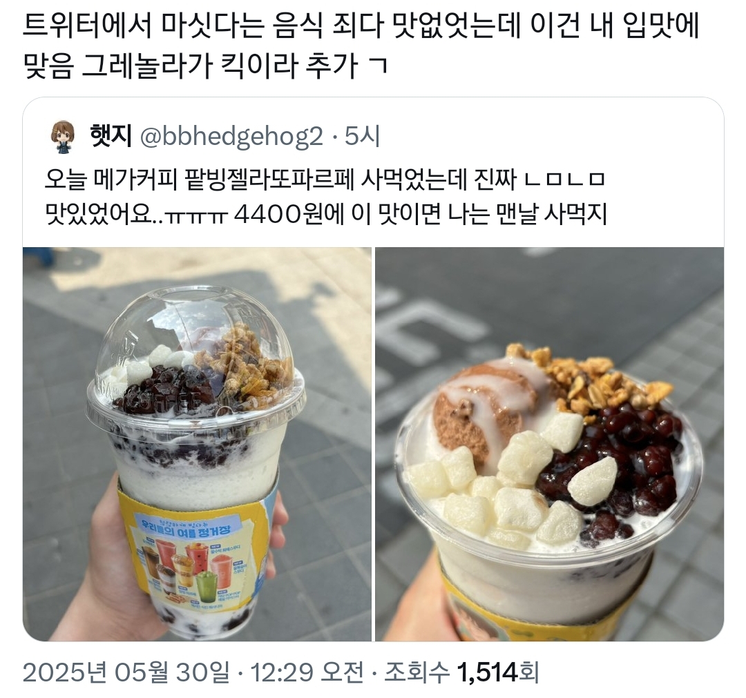 개맛있다vs개맛없다 치열하게 싸우는 중인 메가커피 신메뉴.twt | 인스티즈