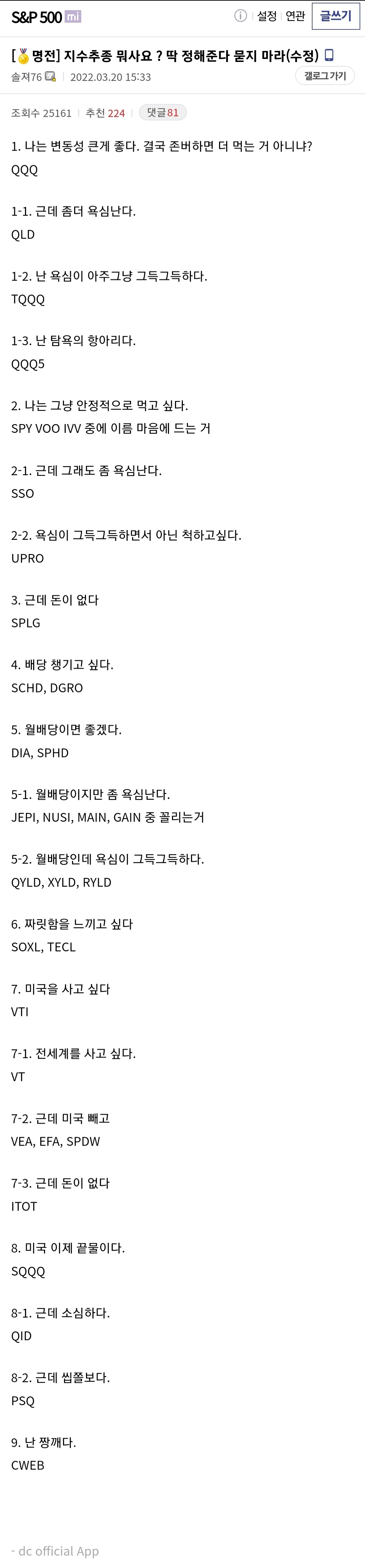 미국 인덱스펀드 뭐사지? 딱 정해줌 - 악플달면 쩌리쩌려버려 - ＊여성시대＊ 차분한 20대들의 알흠다운 공간