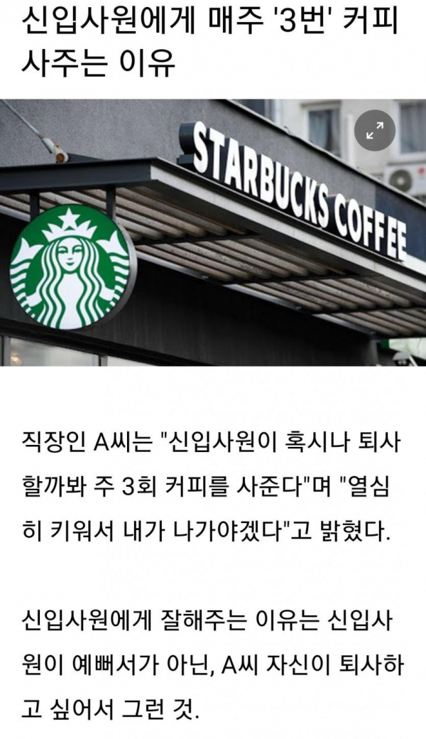 신입사원에게 매주 세번 커피 사주는 이유 | 인스티즈