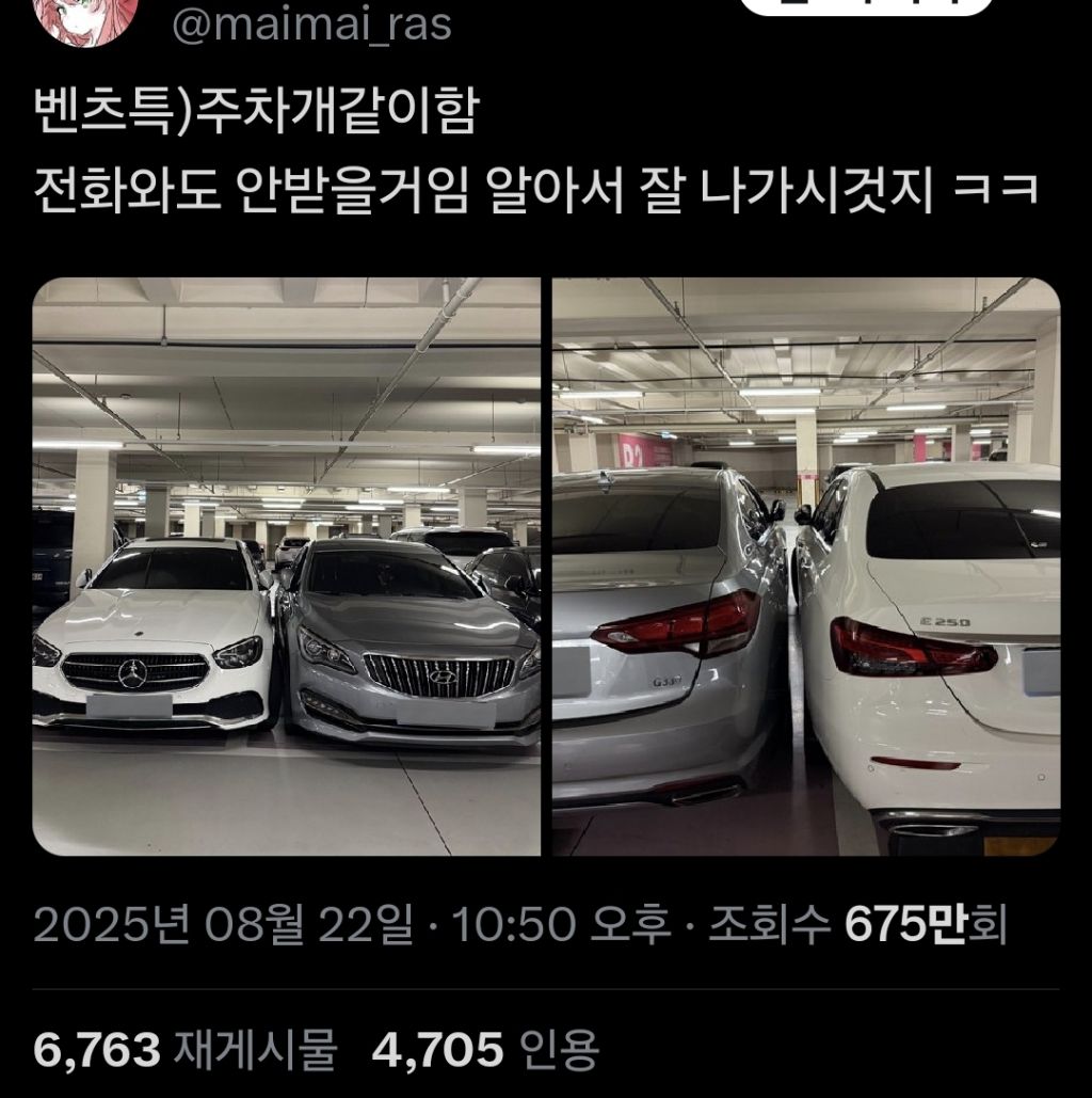 벤츠특)주차개같이함 전화와도 안받을거임 알아서 잘 나가시것지 ㅋㅋ.twt | 인스티즈