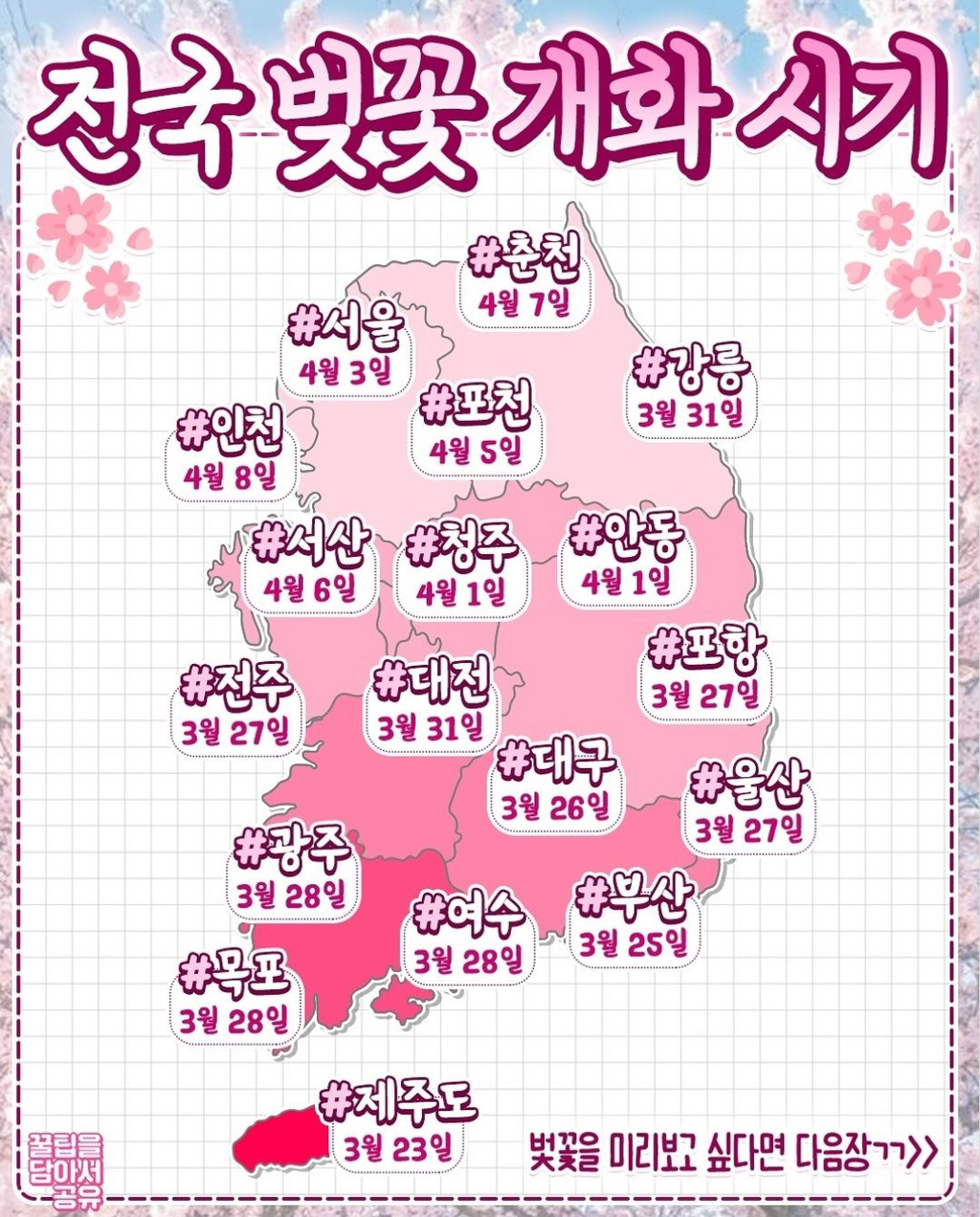 2025년 전국 벚꽃 개화 시기 | 인스티즈