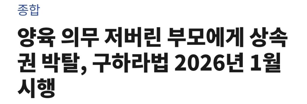 양육 의무 저버린 부모에게 상속권 박탈, 구하라법 2026년 1월 시행 | 인스티즈