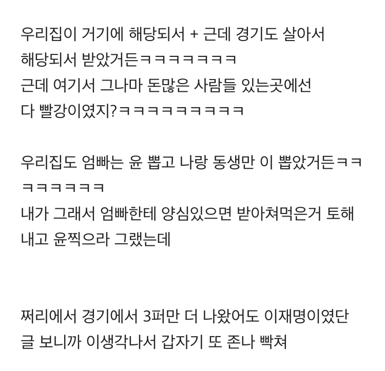 경기도인 중에ㅋㅋㅋㅋㅋ 소득상위 12퍼인 사람들 중앙정부에서 지원금 안줘서 이재명이 따로 해줬잖아ㅋㅋㅋㅋㅋ | 인스티즈