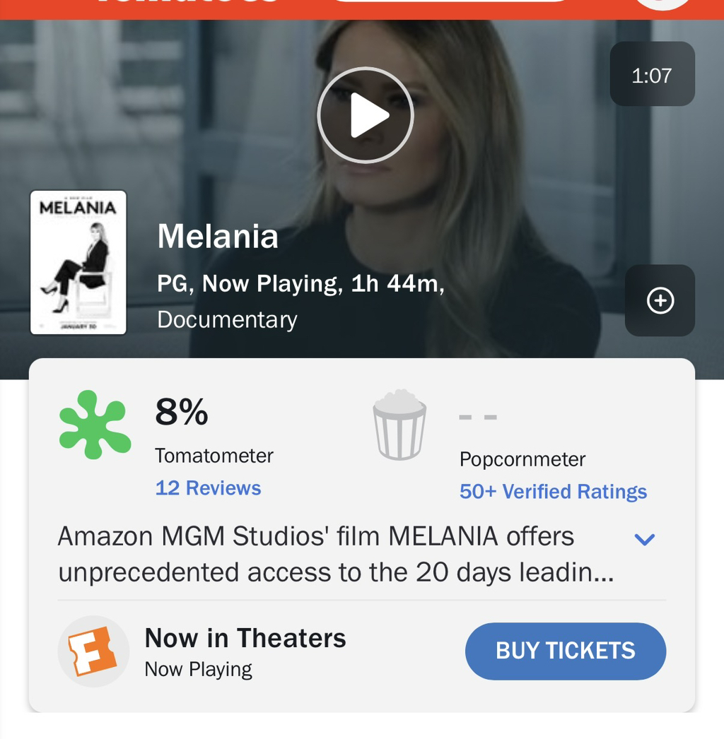 현재 대통령 영부인 다큐멘터리 영화 멜라니아 로튼 토마토 비평가 평점 | 인스티즈