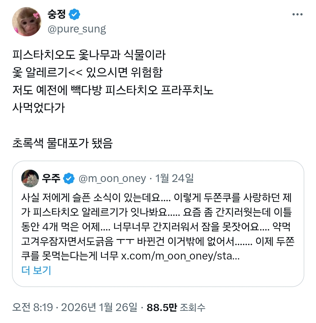 피스타치오도 옻나무과 식물이라 옻 알레르기 있으시면 위험함.twt | 인스티즈