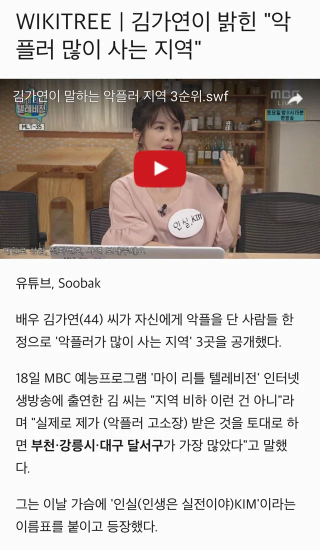 김가연이 밝힌 악플러 많이 사는 지역과 특징 | 인스티즈