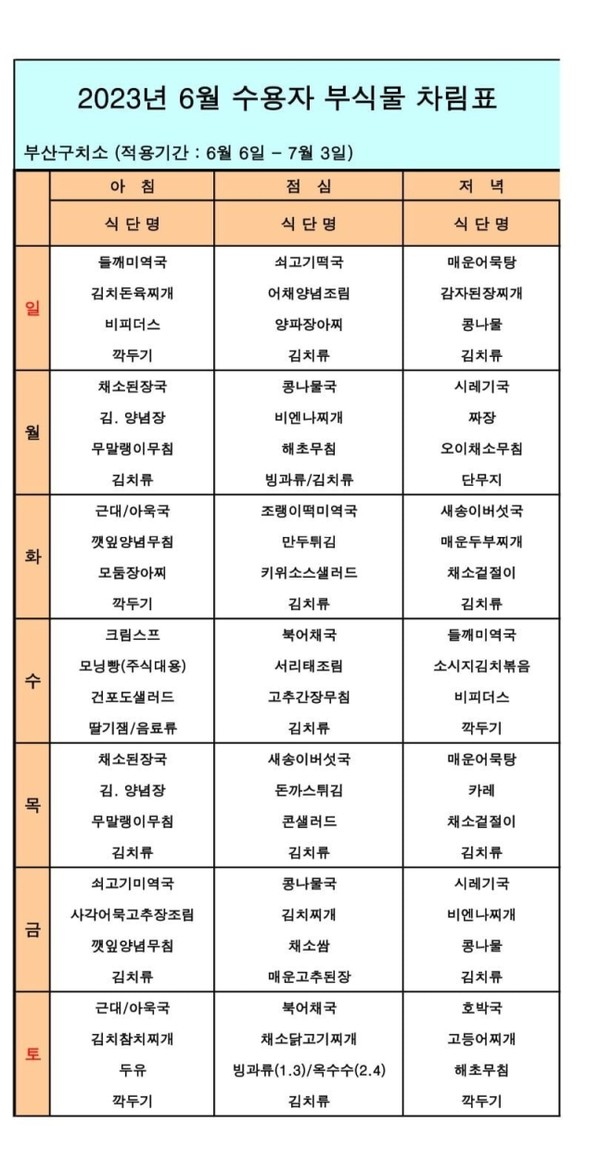구치소 교도소에서 나오는 식단들 | 인스티즈