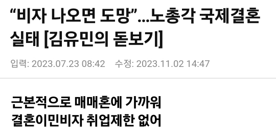"비자 나오면 도망”…노총각 국제결혼 실태 | 인스티즈