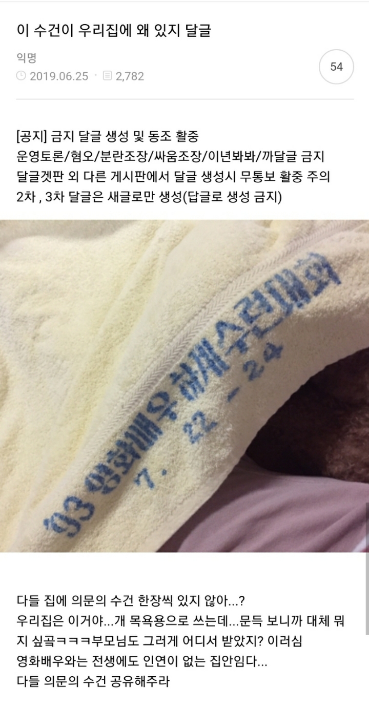 소박한 이 수건이 우리집에 왜 있지 달글 캡쳐 (+댓추가) | 인스티즈