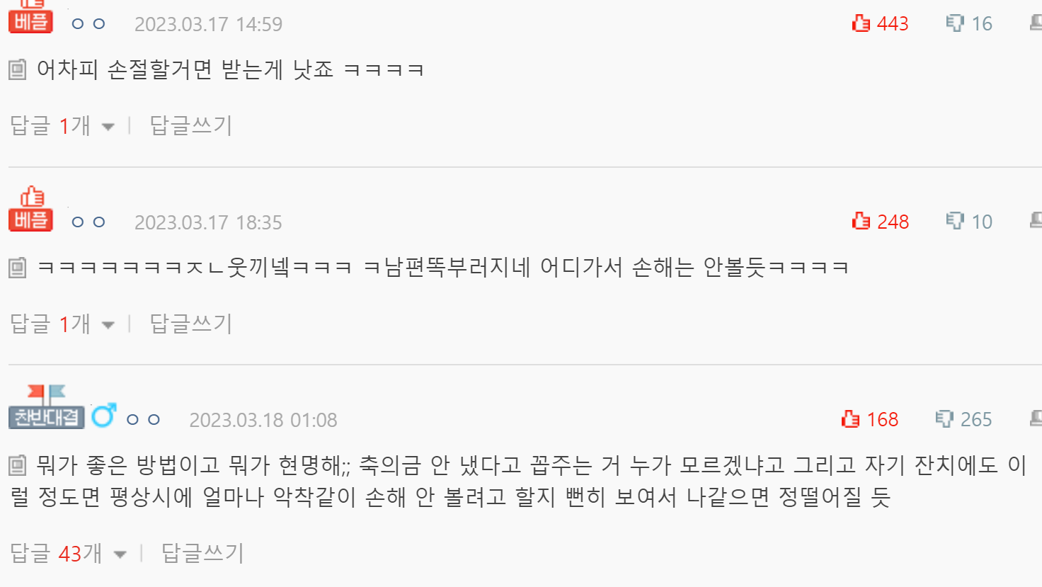 축의금 안준사람들한테 연락돌린 남편 | 인스티즈